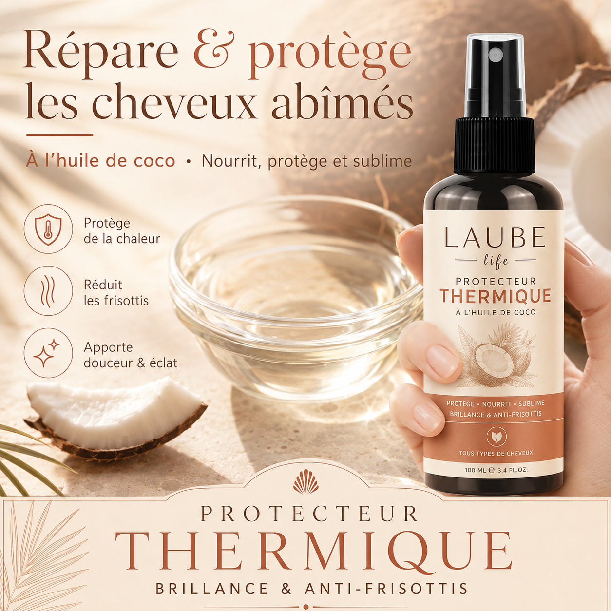Protecteur Thermique Cheveux LAUBE™ | Brillance & Anti-Frisottis