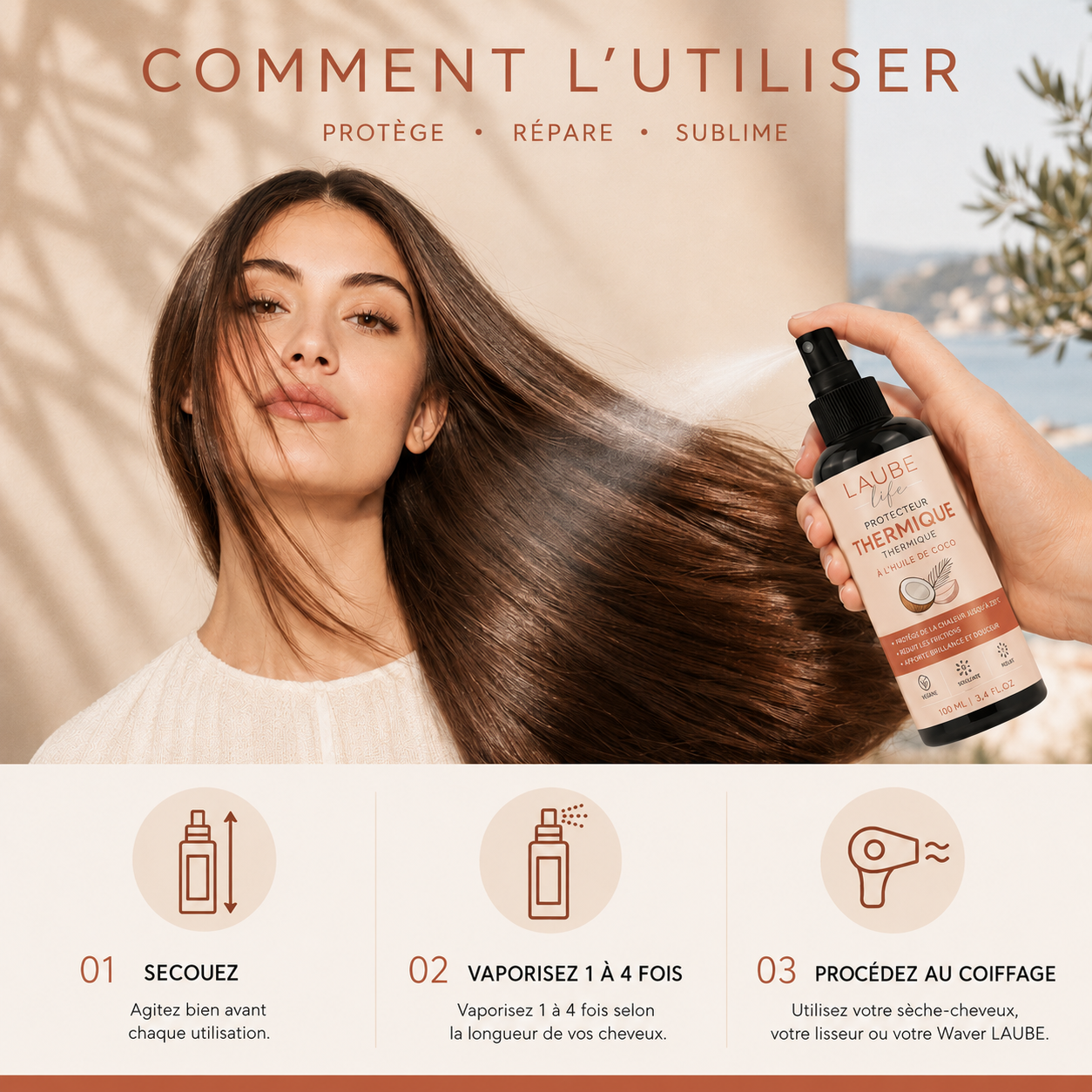 Protecteur Thermique Cheveux LAUBE™ | Brillance & Anti-Frisottis